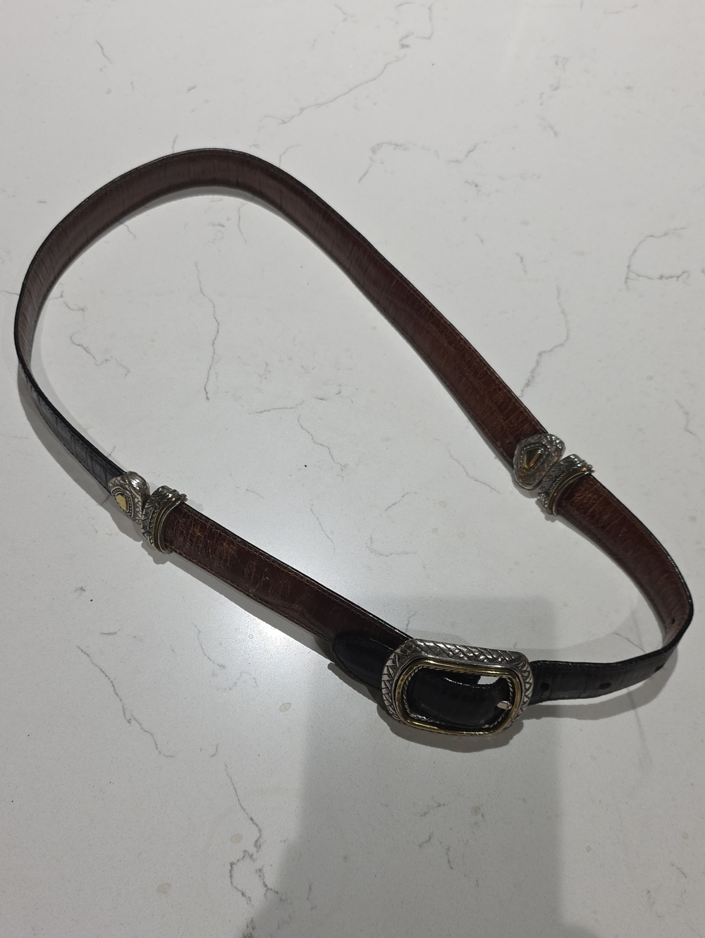 Brighton Brown Leather Western Belt with Decorative Silver  Buckle 38" Size L